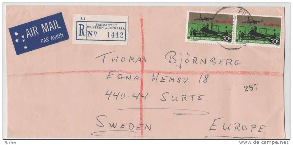 Australia Registered Cover Sent Air Mail To Sweden Fremantle 12-2-1971 - Lettres & Documents