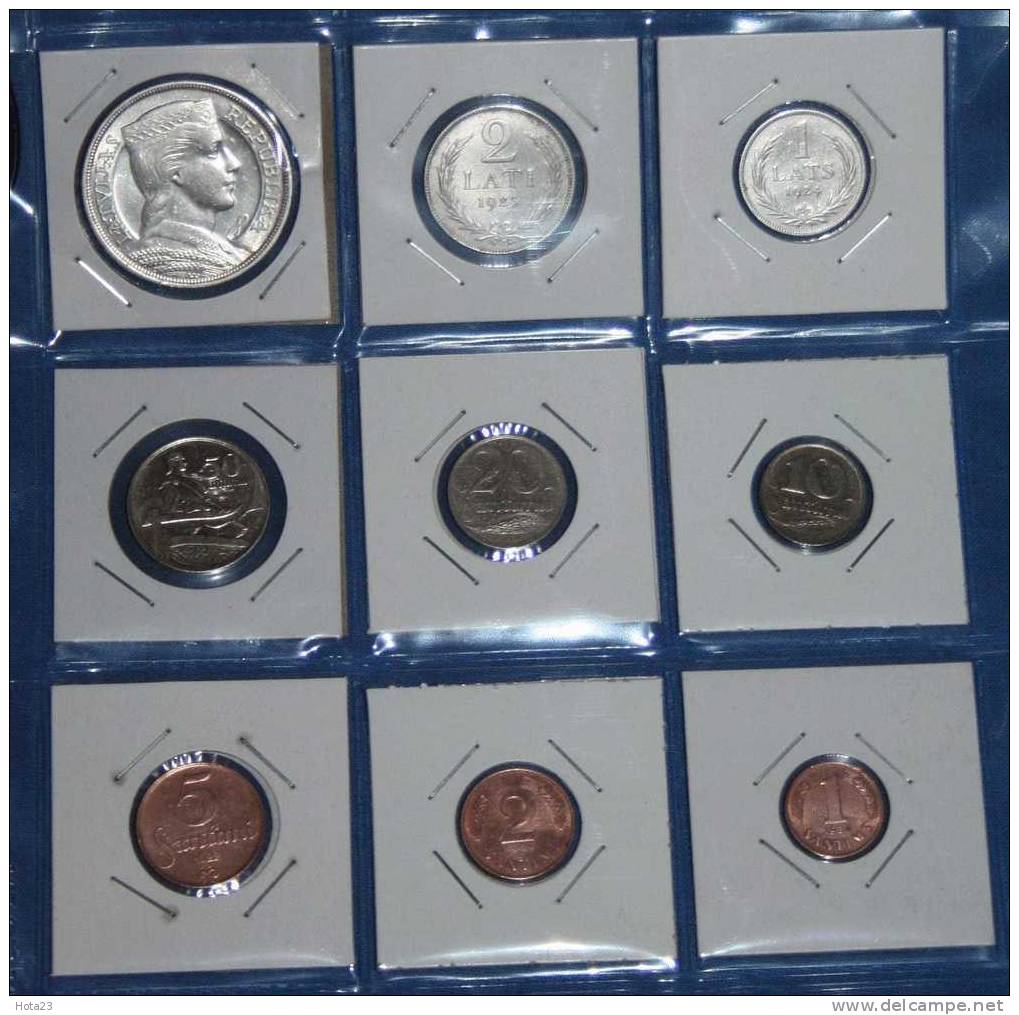 (!)Latvia Lettland Lettonia  1,2,5,10,20,50 Santims 1,2,5 SILVER  Lats 1922 ,1924,1931,1937,1938 Y LUSTRET FULL COIN SET - Lettonie