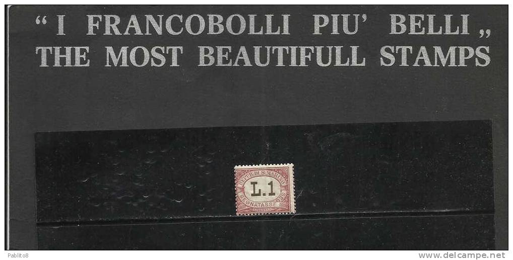 SAN MARINO 1897 1919 SEGNATASSE POSTAGE DUE TASSE TAXE LIRE 1 LIRA MNH - Segnatasse