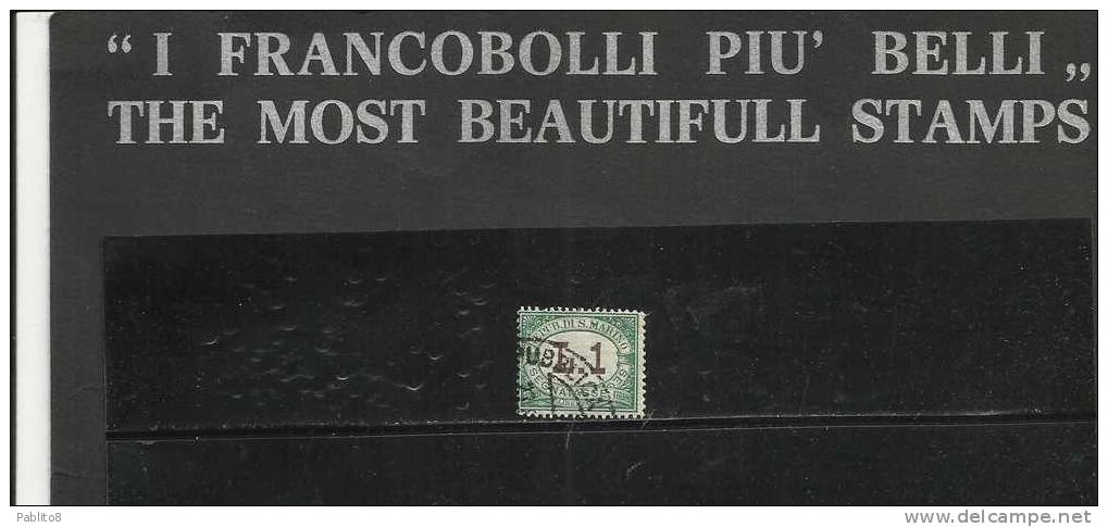 REPUBBLICA DI SAN MARINO 1924 SEGNATASSE POSTAGE DUE TASSE TAXE LIRE 1 LIRA USATO USED OBLITERE' - Postage Due