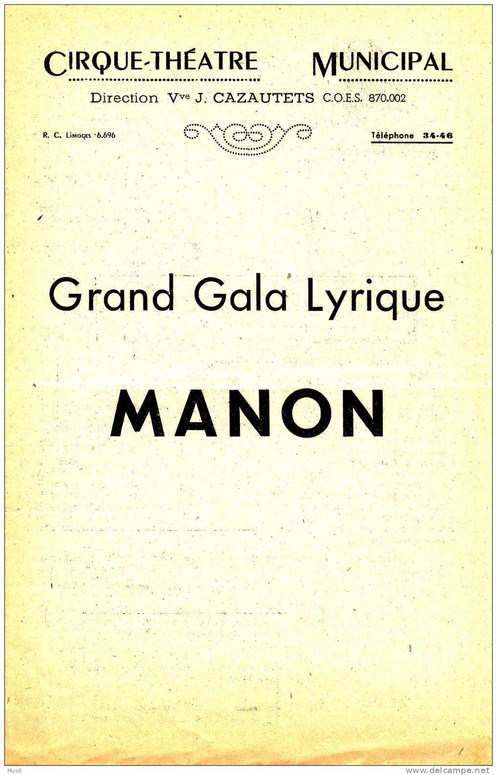 Programme Du Cirque - Théâtre  De Limoges. - Programmes