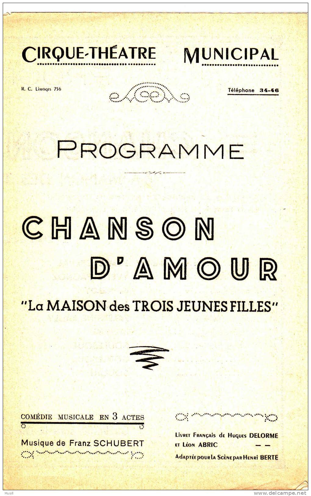 Programme Du Cirque - Théâtre  De Limoges. - Programmes