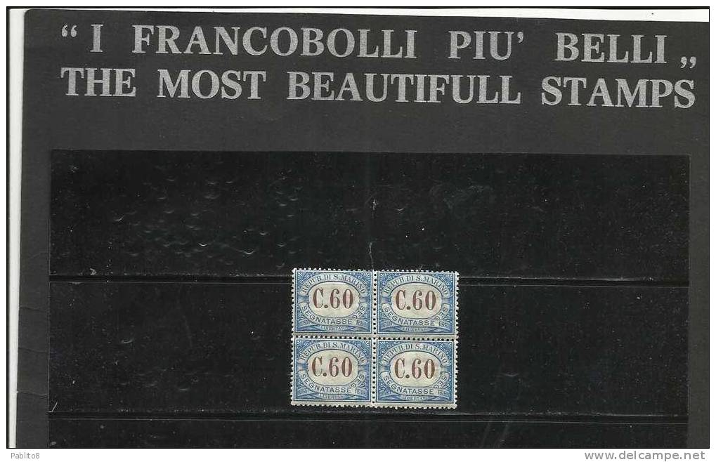 SAN MARINO 1925 SEGNATASSE CENT. 60 MNH QUARTINA - Strafport