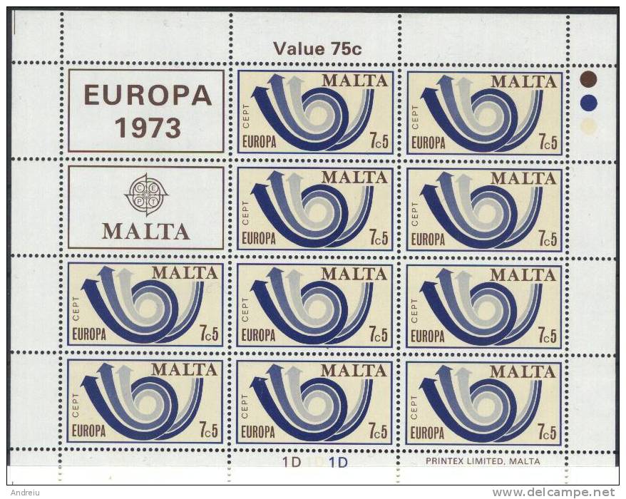 1973  Malta , Europa CEPT, Block Of 10v.  MNH - Malta