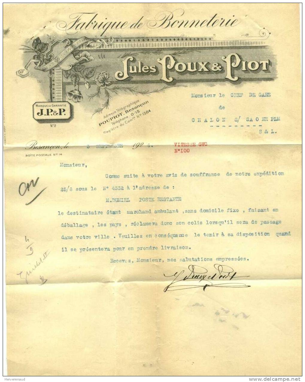 Blanc N°111, Semeuse N°130 Et 192 Sur Lettre  "bonneterie Poux Et Piot" à Besançon, Pour Chalon-sur-Saône - 1900-29 Blanc