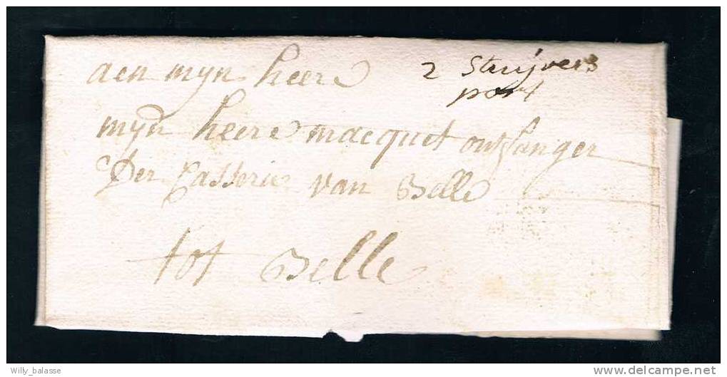 Belgique Precurseur 1767 Lettre Datée De WALSCAPPEL Avec Manuscrit " 2 Stuyversport" Pour Belle - 1714-1794 (Oesterreichische Niederlande)