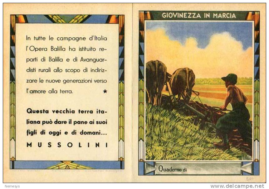 COPERTINA QUADERNO FASCISTA GIOVINEZZA IN MARCIA OPERA BALILLA - Colecciones