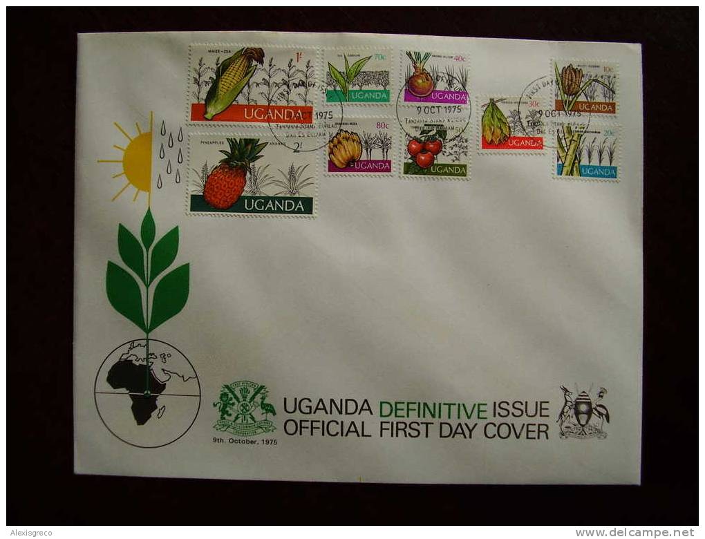 UGANDA 1975 Definitive Short Set To 2/-  FDC (9stamps) - Ouganda (1962-...)
