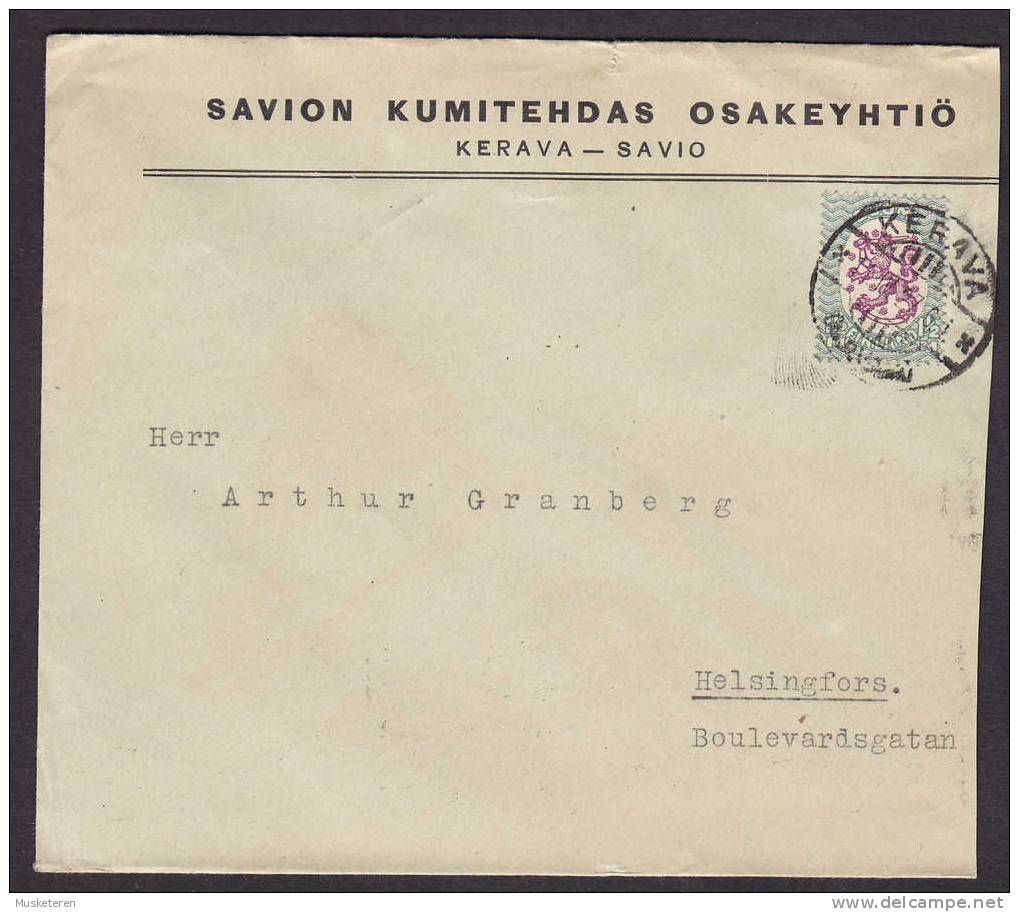 Finland SAVION KUMITEHDAS OSAKEYHTIÖ Deluxe KERAVA 1927 Cover To Helsingfors - Storia Postale