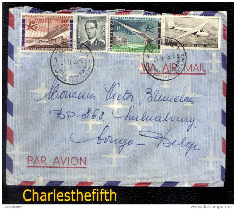 1958 NICE AIR MAIL DE PANNE  To LULUABOURG ( CONGO BELGE ) - 1047 - 1048 - 924 - LP28 - Covers & Documents