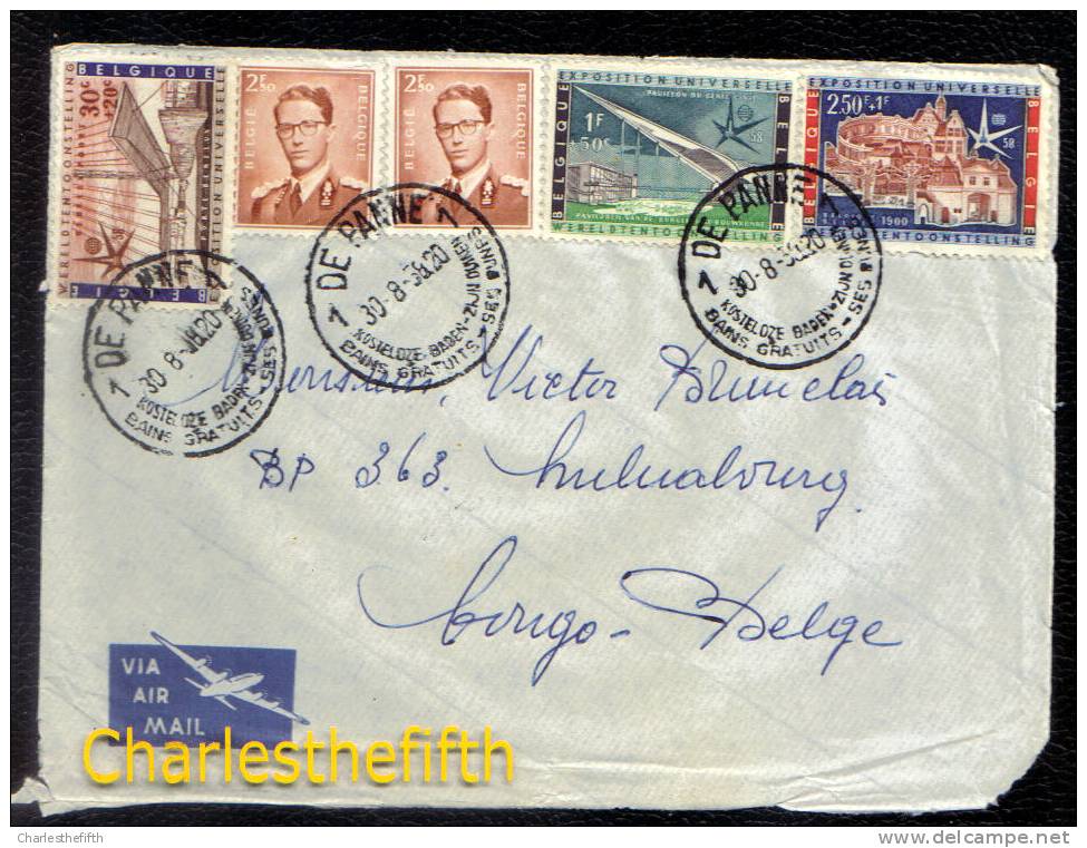 1958 NICE FRONT OF AIR MAIL DE PANNE  To LULUABOURG ( CONGO BELGE ) - 1028 - 1047 - 1048 - 1050 - Covers & Documents