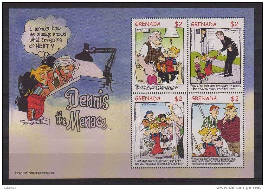 Daniel El Travieso - Dennis The Menace (2) - Cine - Comics - Grenada - Hoja Block - Cinema