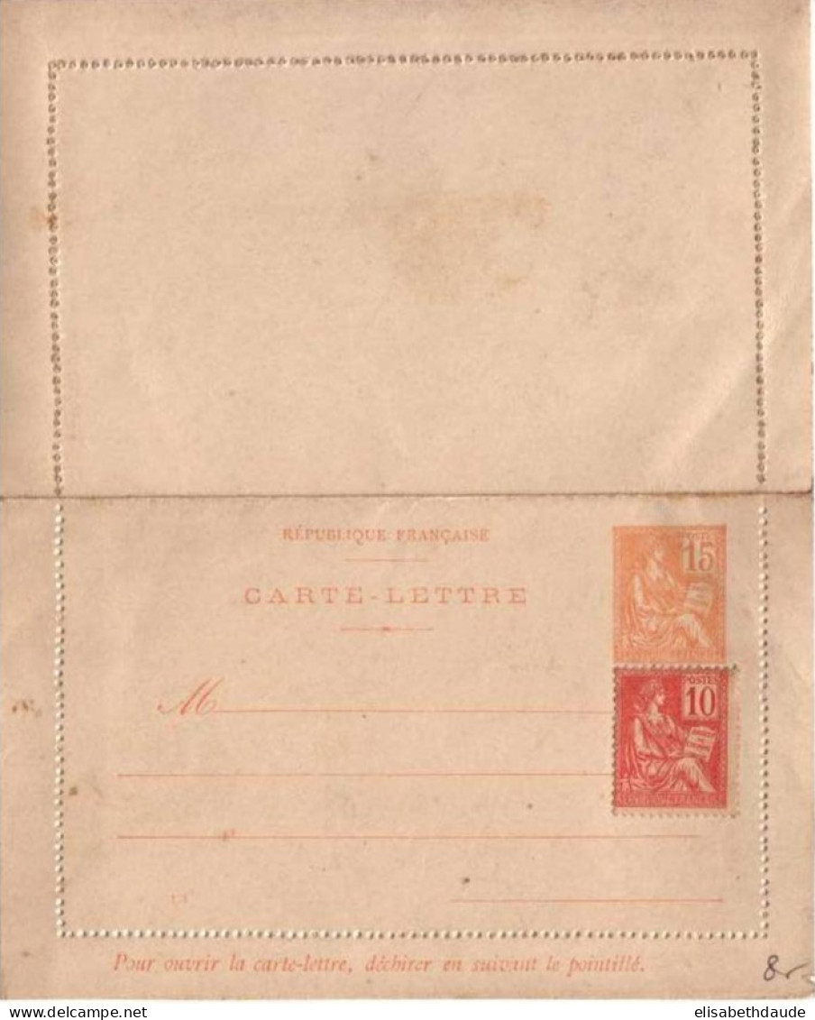 ENTIER POSTAL - CARTE LETTRE - TYPE MOUCHON - NEUVE Avec COMPLEMENT à 10 C Pour L'ETRANGER - 1900-02 Mouchon