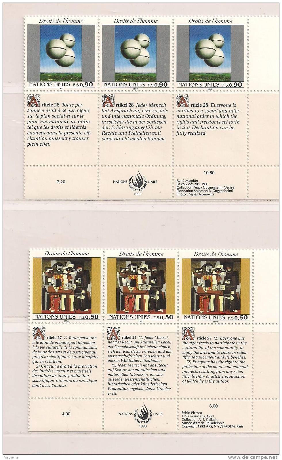 N. U.  GENEVE    ( NUGE - 13 )  1993  N° YVERT ET TELLIER     N°  249/254  N** - Unused Stamps