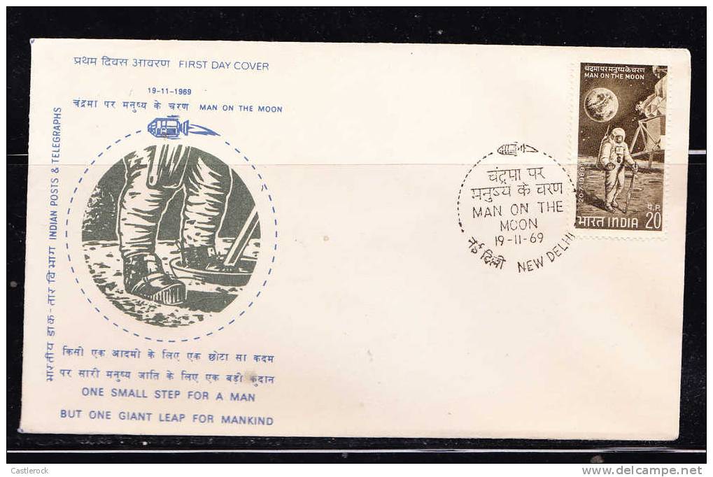 J) 1969 INDIA, ASTRONAUN ON MOON, SPACE, FDC - Lettres & Documents
