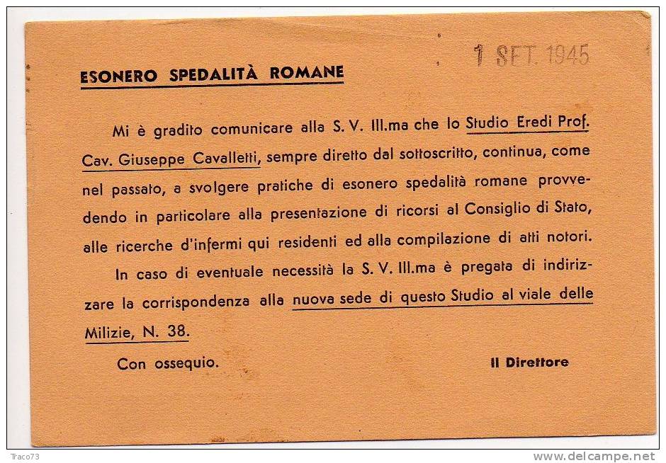 ROMA - UDINE  -  Card / Cartolina   Pubblicitaria  16.9.1945 - Imperiale S.F.Cent.30 + 10 Con Fasci - Marcophilie