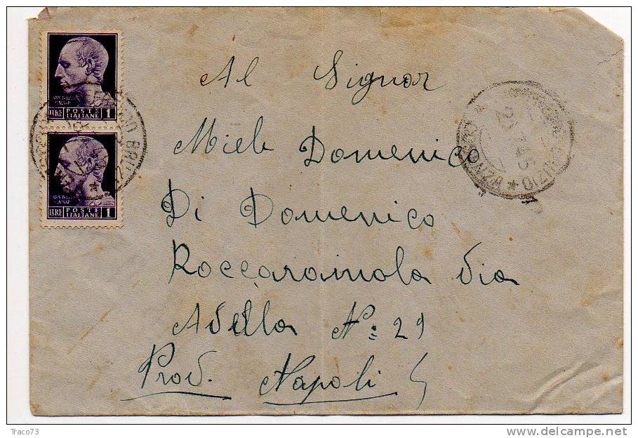 COSENZA - NAPOLI  -  Cover / Lettera   24.7.1945 - Imperiale Senza Fasci  Lire 1 X 2 - Marcophilie