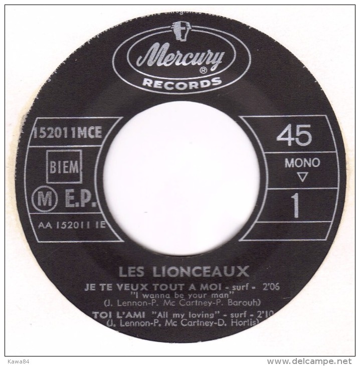 Les Lionceaux / Beatles  "  Je Te Veux Tout à Moi  " - 45 Toeren - Maxi-Single