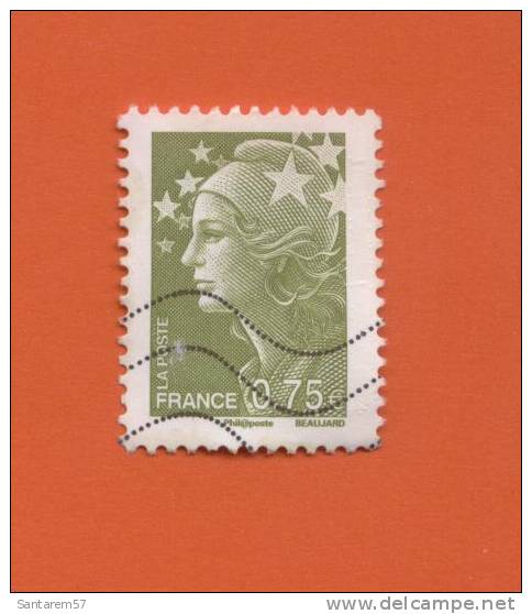 Timbre Oblitéré Used Stamp Selo Carimbado Marianne De Beaujard 0,75 Euro Vert-olive France 2010 Y&T 4473 - 2008-2013 Marianne (Beaujard)