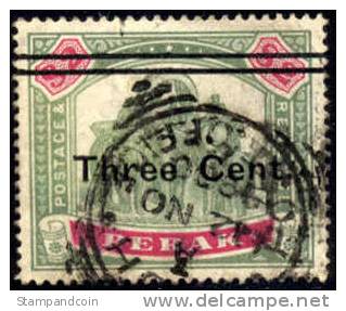 Perak #68 XF Used 3c On $2 Green & Carmine Rose From 1900 - Perak