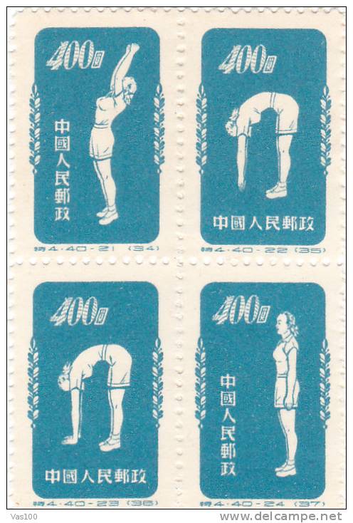 China Volksrepublik 1952 Radio-Gymnastik (4er Block) Mi-Nr.160/63 Postfrisch / MNH - Unused Stamps