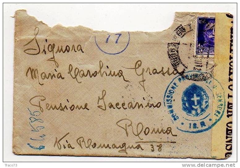 VENEZIA  / ROMA - Lettera  "VERIFICATA PER CENSURA"  11.4.1944  -Imperiale Cent. 50 Isolato - Storia Postale