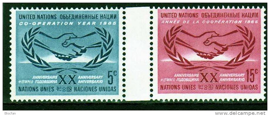 20 Jahre UNO 1965 Symbolischer Händedruck Der UN In New York 154/5 Plus Block 3 ** 2€ UN-bloc Sheet From America - Briefmarken