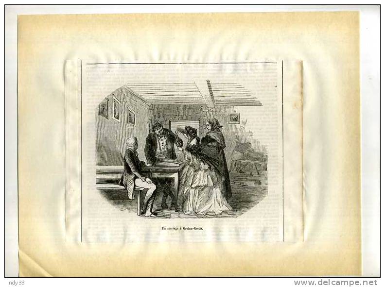 - UN MARIAGE A GRETNA-GREEN . GRAVURE SUR BOIS DU XIXe S. DECOUPEE ET COLLEE SUR PAPIER - Other & Unclassified