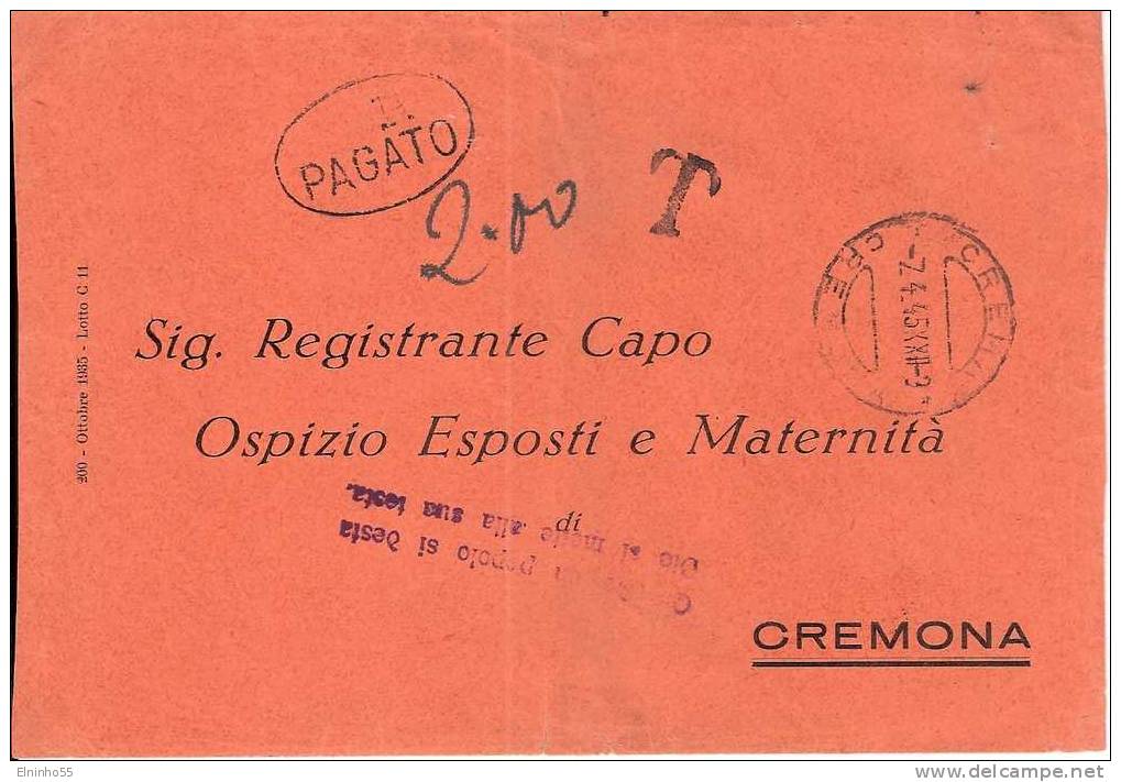 1945 Emergenza - Sostituti Affrancatura - "P Pagato" - Da Crema Per Cremona - Tariffa Inusuale + Propaganda - Marcophilia
