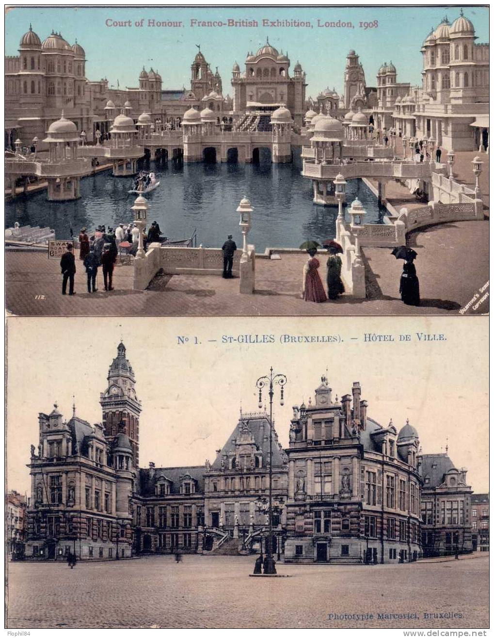 DRAPEAU- 2 CARTE POSTALE BELGE BRUXELLES EXPOSITION 1910 - 1 TIMBRE DEFECTUEUX. - Vlagstempels