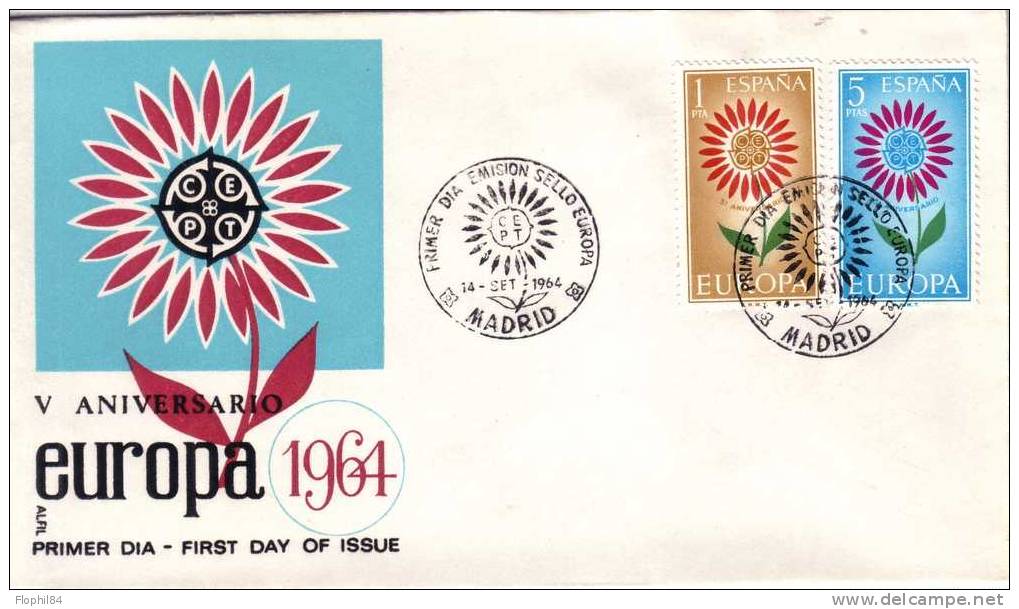 ESPAGNE-EUROPA 1er JOUR D'EMISSION LE 14 SEPTEMBRE 1964. - FDC