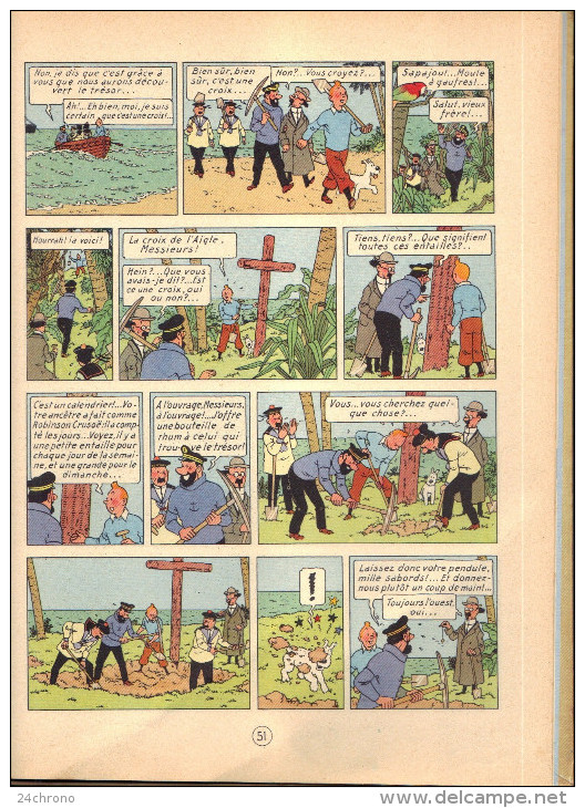 Herge: Les Aventures de Tintin, Imprime en Belgique par Casterman, Le Tresor de Rackham le Rouge, B34, 1963