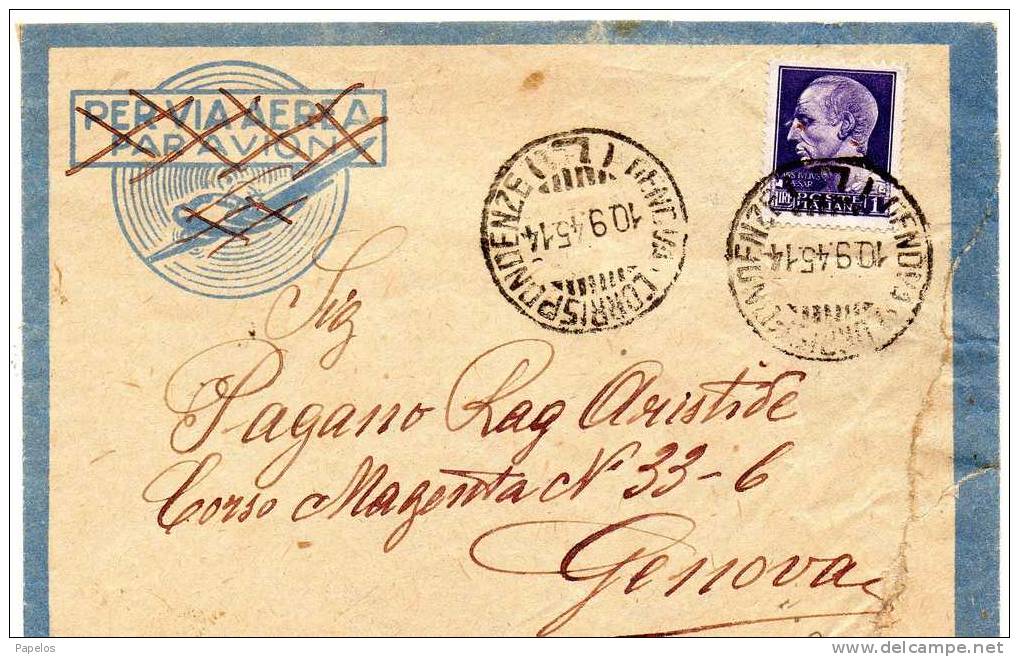 1945 LETTERA CON ANNULLO  GENOVA  +   CON IL N°  252A - Marcophilie