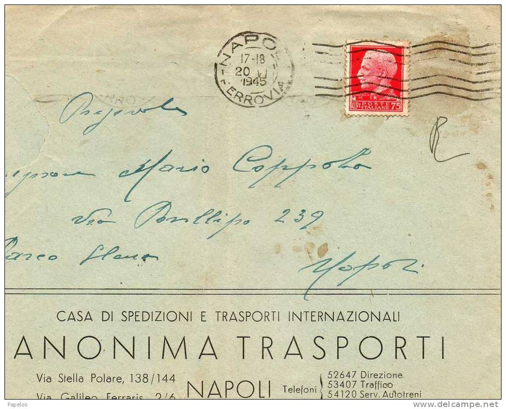 1945 LETTERA  INTESTATA   CON ANNULLO  NAPOLI - Storia Postale