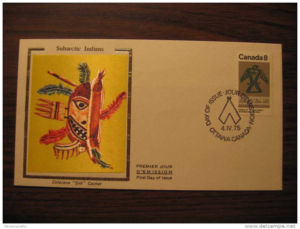 +Canada 1975, 577, Thunderbird Ojibwa Et Patron Naskapi-FDC (cachet En Soie), 1v, O - 1971-1980