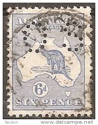 AUSTRALIA - 1913 6d Kangaroo, Die II, Perfed Small "OS". Scott 8. Used - Oblitérés