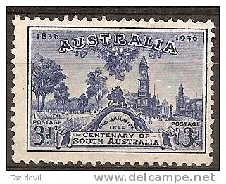 AUSTRALIA - 1937 3d South Australia. Scott 160. Mint Lightly Hinged * - Neufs