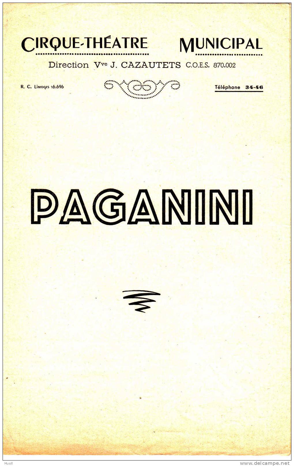 Cirque-Théâtre De Limoges.  30 Novembre 1943. Paganini. - Programmes