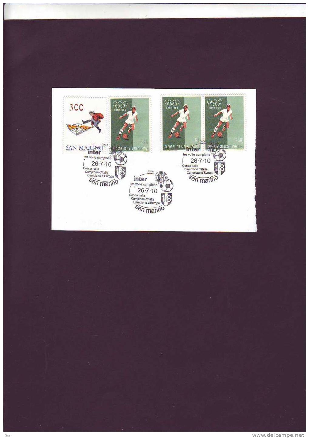 SAN  MARINO  2010   Cartolina Con  Annullo Speciale Illustrato - Inter - Beroemde Teams