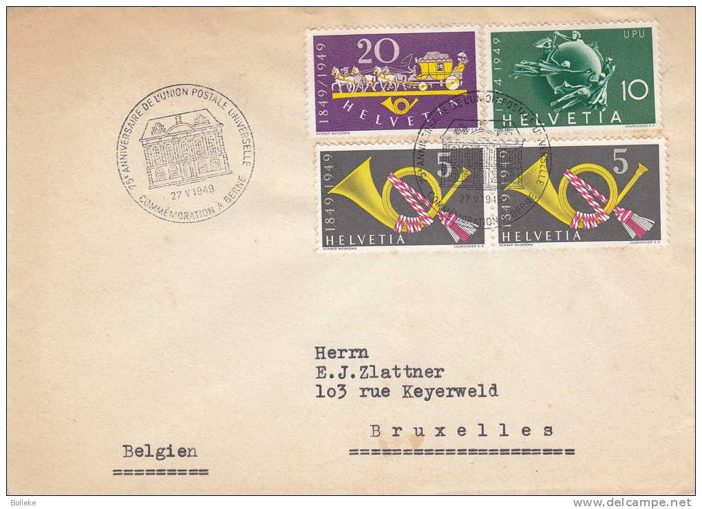 UPU - Suisse - Lettre De 1949 - Musique - Cor De Poste - Chevaux - U.P.U.