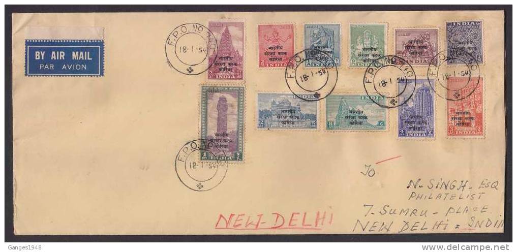 1954  KOREA  Military O/p On 11v  On Cover Tied F.P.O. NO. 740 RRRRR # 20204 India Indien Inde - Korea (...-1945)