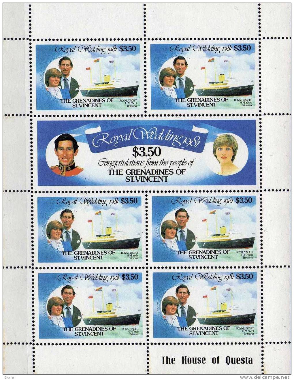Lady Diana Charles Hochzeit-Reise 1981 Grenadinen Of St. Vincent 216/7, ER+ Kleinbogen ** 35$ Ship Sheetlet From Caribic - St.Vincent & Grenadines