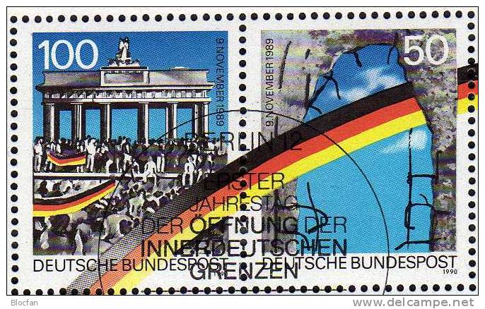 Tag Der Deutschen Einheit 1990 BRD Block 22 Plus II O 40€ Vergleich Deutschland Brücken Error On Stamp Bloc From Germany - Abarten Und Kuriositäten
