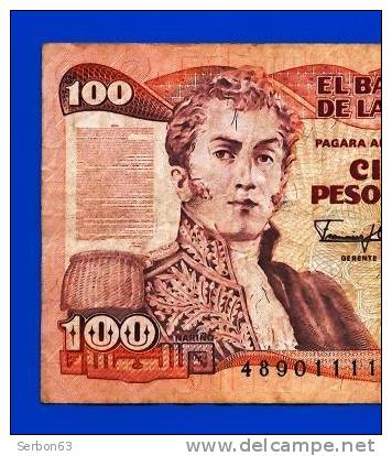 BILLET MONNAIE COLOMBIE BOGOTA 12 OCTOBRE 1985 AMERIQUE DU SUD 100 PESOS ORO 2 SIGNATURES N° 48901111 NARINO - Colombie