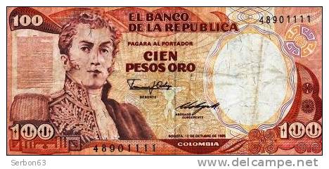 BILLET MONNAIE COLOMBIE BOGOTA 12 OCTOBRE 1985 AMERIQUE DU SUD 100 PESOS ORO 2 SIGNATURES N° 48901111 NARINO - Colombie