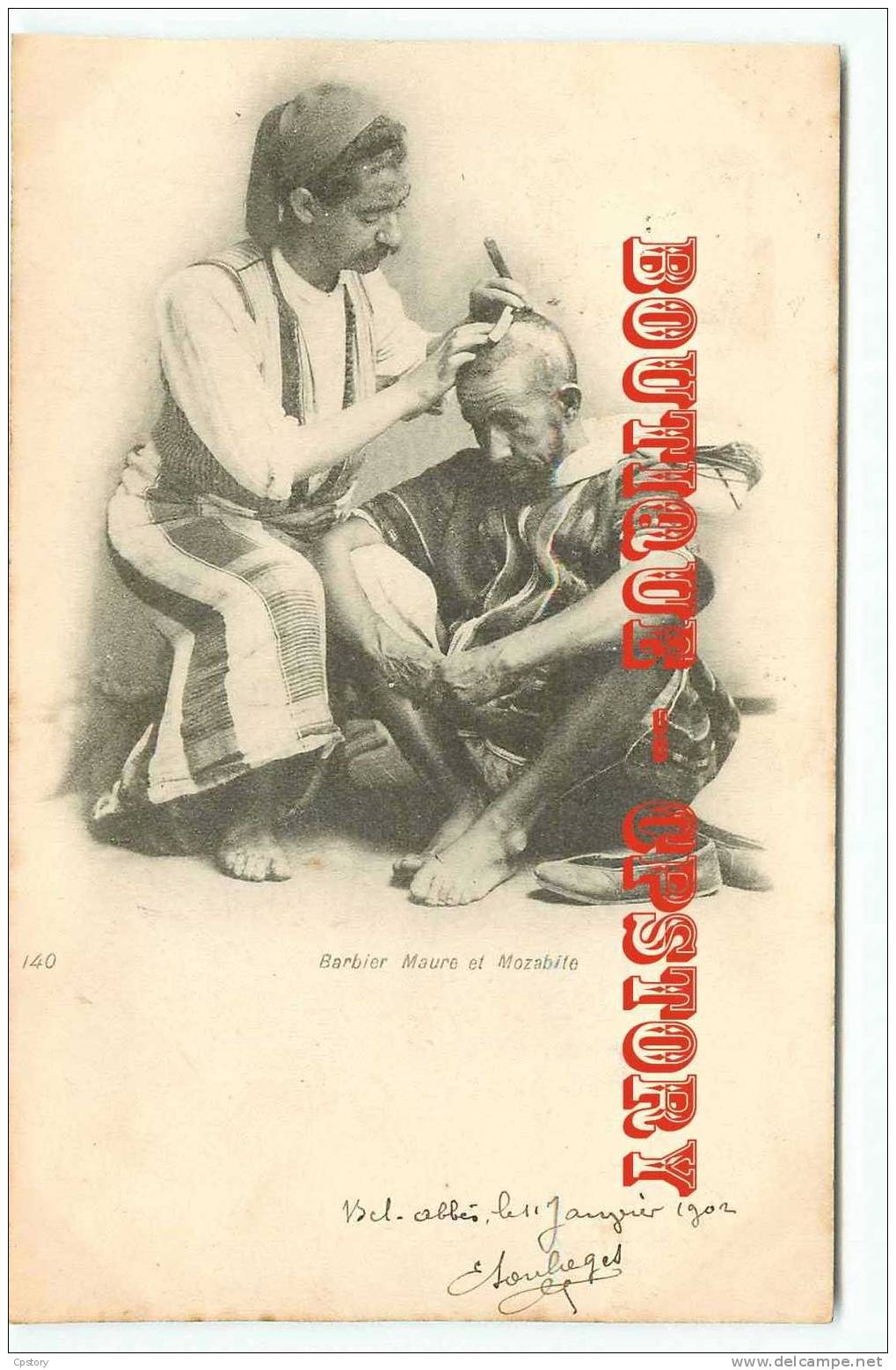 MAURITANIE - BARBIER MAURE & MOZABITE - Coiffeur - Cheveux - Chevelure - Cliché Geiser ? N° 140 - Dos Scané - Métiers