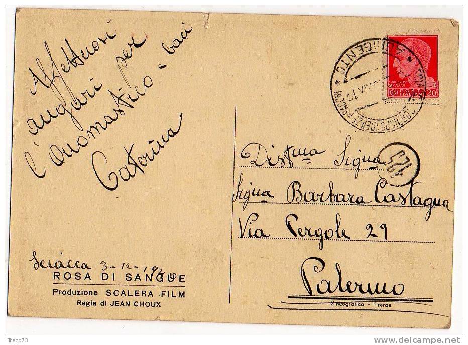 SCIACCA  - PALERMO - Card / Cartolina Pubblicitaria Viviane ROMANCE "ROSA Di SANGUE" - 3.12.1940 - Publicité