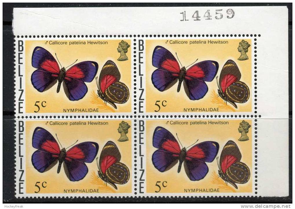 Belize 1977 - 5c Butterfly In MNH Block Of 4 Wmk W14 Sideways SG408 Cat £13 SG2015 - See Description Below - Belize (1973-...)