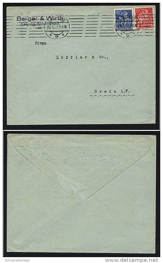 A656) DR Infla Brief Von Leipzig 29.6.1922 Nach Greiz M. Mi.166,168 - Briefe U. Dokumente