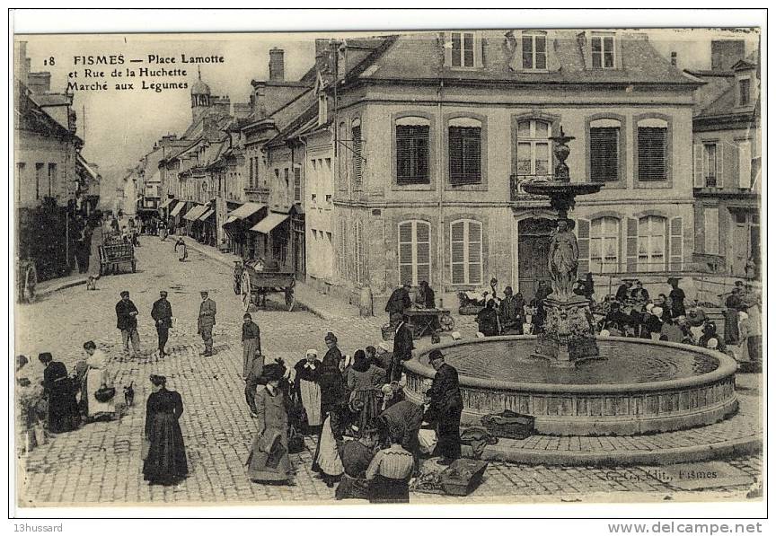 Carte Postale Ancienne Fismes - Place Lamotte Et Rue De La Huchette. Marché Aux Légumes - Commerces - Fismes